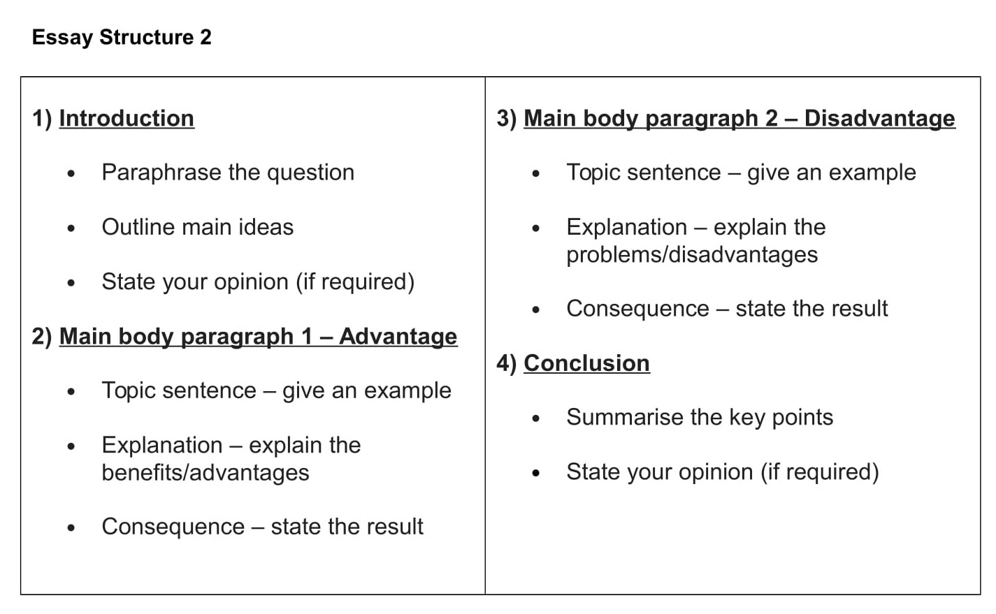 outline for advantages and disadvantages essay